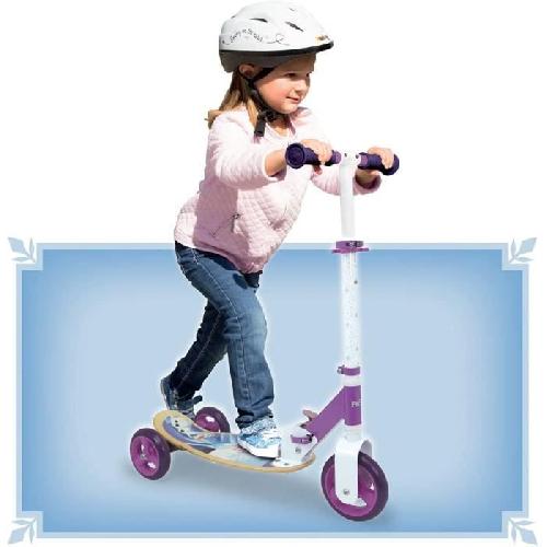 Casque De Glisse - Trottinette - Skate - Patin A Roulette SMOBY - Reine des Neiges - Patinette 3 roues silencieuses - Guidon reglable - Trottinette enfant en bois et metal