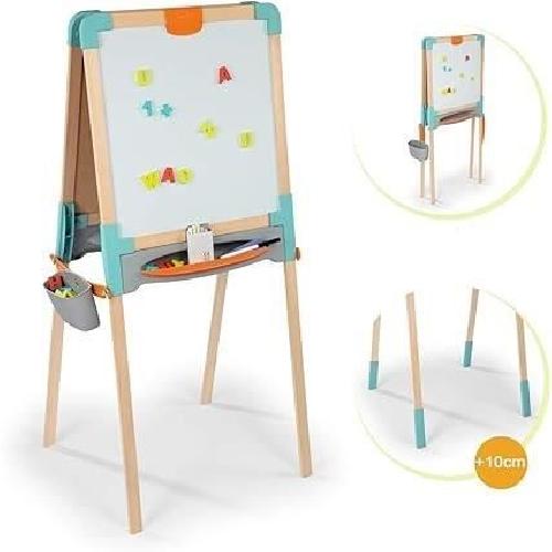 Tableau Enfant Smoby - Tableau en bois double face - Ardoise craie et Blanche magnétique - Pliable et hauteur ajustable - 80 accessoires - Dés 3ans