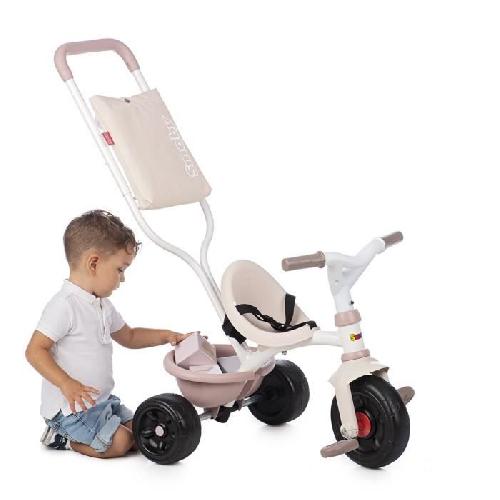 Tricycle Pour  Enfant Smoby -Tricycle evolutif enfant Be Fun Confort - Rose - Canne parentale amovible - Repose-pieds retractable