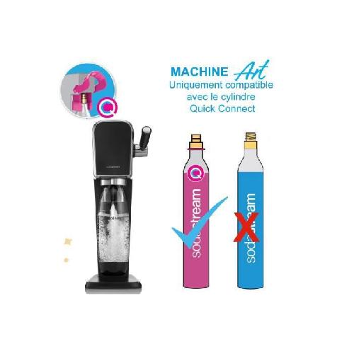 Gazeificateur - Machine A Sodas SodaStream ART Machine a Eau Pétillante - Pack 2 Bouteilles 1L Compatibles Lave-Vaisselle + 1 Recharge de Gaz 60L a Clipser - Noire