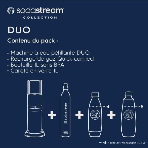 Gazeificateur - Machine A Sodas SODASTREAM Duo - Machine a Eau Pétillante Noire - Pack 2 Bouteille 1L Compatible Lave-Vaisselle + 1 Recharge de Gaz 60L a Clipser