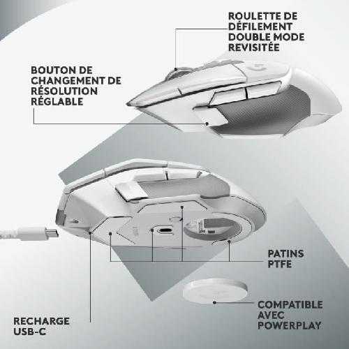Souris Souris Gaming Sans Fil - LOGITECH G - G502 X LIGHTSPEED - Boutons Hybrides LIGHTFORCE - Port USB-C - Blanc