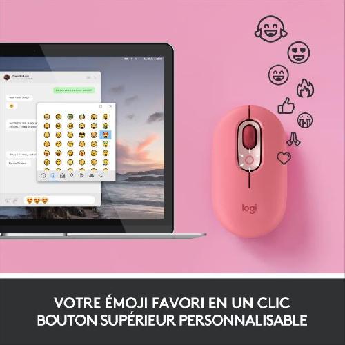 Souris Souris Sans Fil Logitech POP Mouse avec Emojis Personnalisables. Bluetooth. USB. Multidispositifs - Rose