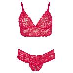 Soutien gorge et string ouvert rouges Taille XL