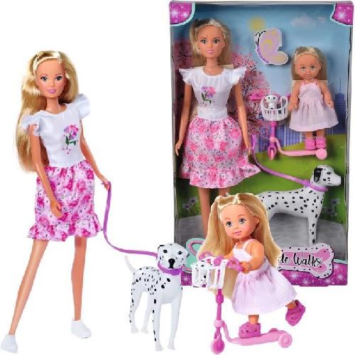 Poupee Steffi Love poupée dalmatien + Evi Love - 2 poupées 29 et 12 cm - 2 Figurines Dalmatien - Trotinette Evi - Des 3 ans