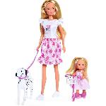 Poupee Steffi Love poupée dalmatien + Evi Love - 2 poupées 29 et 12 cm - 2 Figurines Dalmatien - Trotinette Evi - Des 3 ans