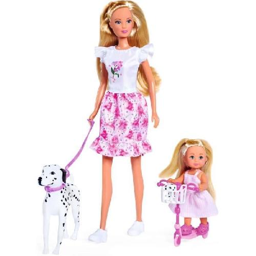 Poupee Steffi Love poupée dalmatien + Evi Love - 2 poupées 29 et 12 cm - 2 Figurines Dalmatien - Trotinette Evi - Des 3 ans