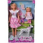 Poupee Steffi Love poupée dalmatien + Evi Love - 2 poupées 29 et 12 cm - 2 Figurines Dalmatien - Trotinette Evi - Des 3 ans