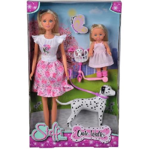 Poupee Steffi Love poupée dalmatien + Evi Love - 2 poupées 29 et 12 cm - 2 Figurines Dalmatien - Trotinette Evi - Des 3 ans