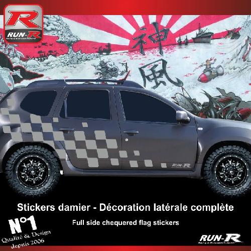 Adhesifs Dacia Sticker 000XAD Damier Geant Argent compatible avec Dacia Duster - Run-R