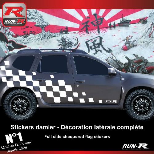 Adhesifs Dacia Sticker 000XBD Damier Geant Blanc compatible avec Dacia Duster - Run-R