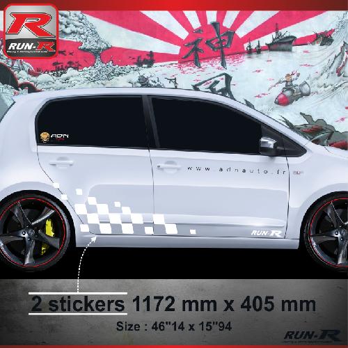 Adhesifs Volkswagen Sticker bas de caisse 001B Motorsport compatible avec VW UP - Blanc - Run-R