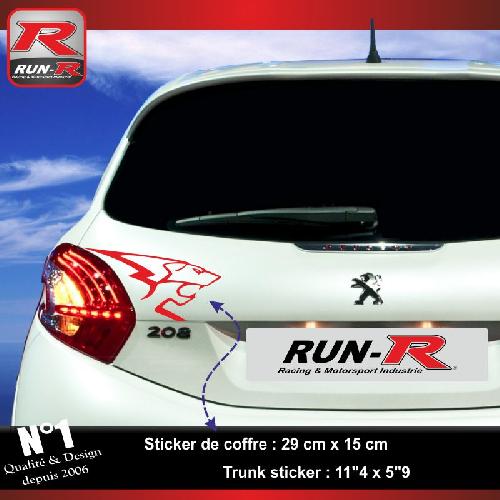 Adhesifs Peugeot Sticker Lion Rouge 29 cm compatible avec PEUGEOT 208 - 207 - 206 - Run-R