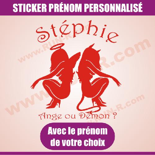 Stickers - Lettres Adhesives Sticker mural prenom fille ange demon 19 cm - Rouge - Run-R