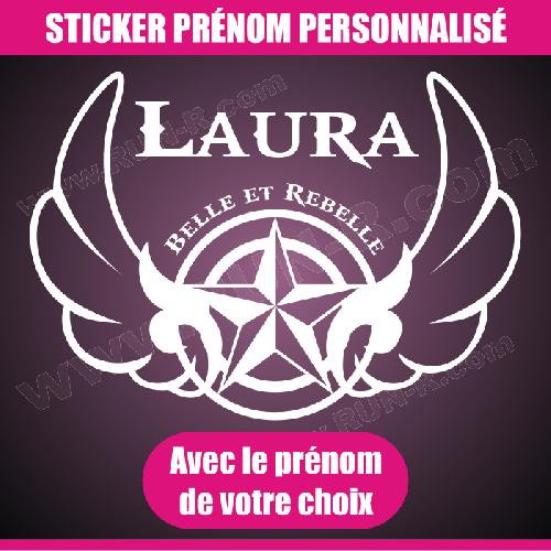 Stickers - Lettres Adhesives Sticker mural prenom fille belle rebelle 25 cm - Blanc - Run-R