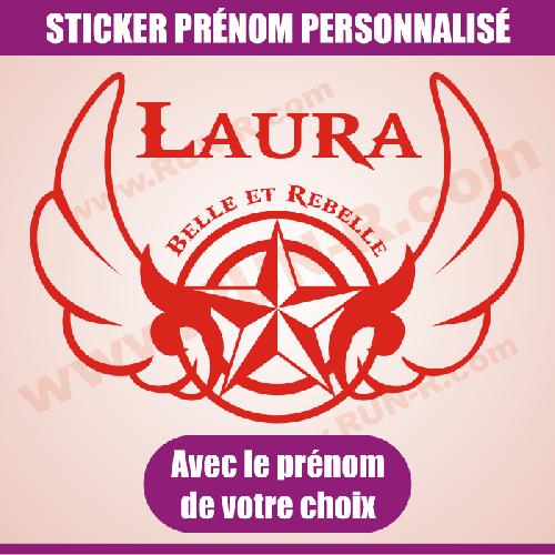 Stickers - Lettres Adhesives Sticker mural prenom fille belle rebelle 25 cm - Rouge - Run-R