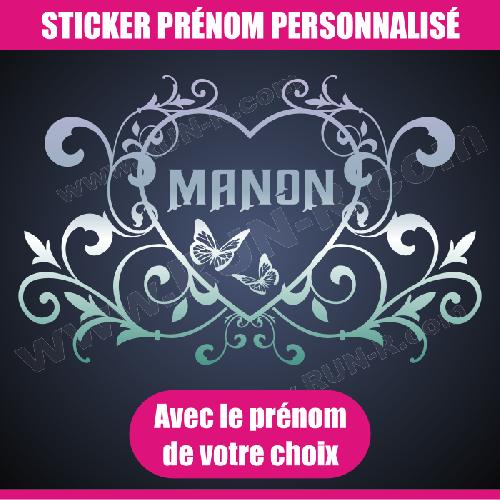 Stickers - Lettres Adhesives Sticker mural prenom fille coeur arabesque papillon 55 cm - Chrome - Run-R