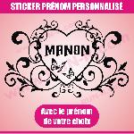 Sticker mural prenom fille coeur arabesque papillon 55 cm - Noir - Run-R