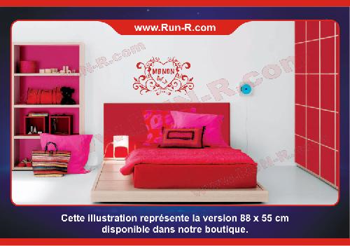 Stickers - Lettres Adhesives Sticker mural prenom fille coeur arabesque papillon 55 cm - Noir - Run-R