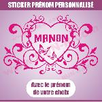 Sticker mural prenom fille coeur arabesque papillon 55 cm - Rose - Run-R