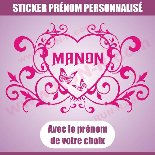 Stickers - Lettres Adhesives Sticker mural prenom fille coeur arabesque papillon 55 cm - Rose - Run-R