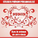 Sticker mural prenom fille coeur arabesque papillon 55 cm - Rouge - Run-R