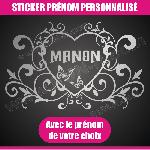 Stickers - Lettres Adhesives Sticker mural prenom fille coeur arabesque papillon 88 cm - Argent - Run-R