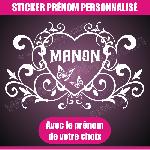 Stickers - Lettres Adhesives Sticker mural prenom fille coeur arabesque papillon 88 cm - Blanc - Run-R