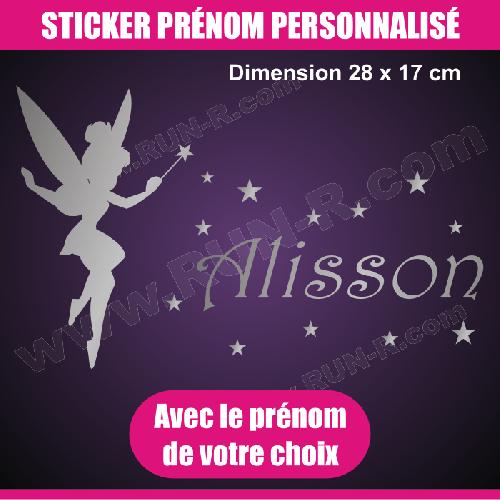 Stickers - Lettres Adhesives Sticker mural prenom fille Fee Clochette 28 cm - Argent - Run-R