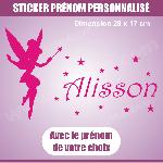 Sticker mural prenom fille Fee Clochette 28 cm - Rose - Run-R