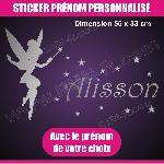 Sticker mural Prenom fille Fee Clochette 55 cm - Argent - Run-R