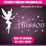 Sticker mural prenom fille Fee Clochette 55 cm - Blanc - Run-R