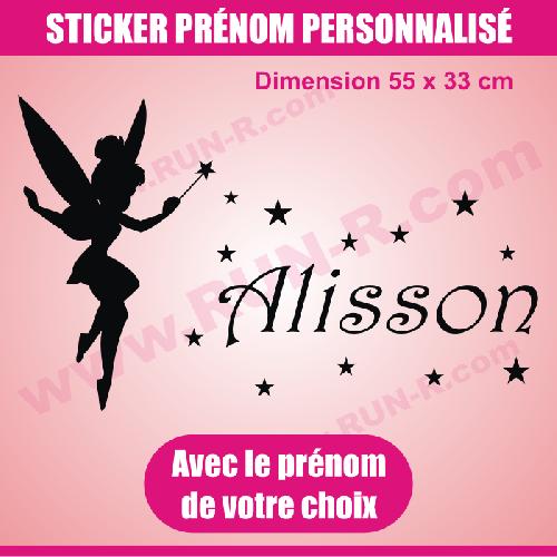 Stickers - Lettres Adhesives Sticker mural prenom fille Fee Clochette 55 cm - Noir - Run-R
