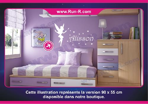 Stickers - Lettres Adhesives Sticker mural prenom fille Fee Clochette 90 cm - Rose - Run-R