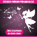 Sticker mural prenom fille Fee papillon etoile 28 cm - Blanc - Run-R