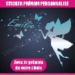 Stickers - Lettres Adhesives Sticker mural prenom fille Fee papillon etoile 28 cm - Chrome - Run-R