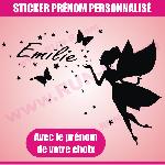 Sticker mural prenom fille Fee papillon etoile 28 cm - Noir - Run-R