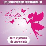 Sticker mural prenom fille Fee papillon etoile 28 cm - Rose - Run-R