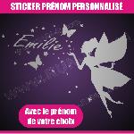 Sticker mural prenom fille Fee papillon etoile 77 cm - Argent - Run-R