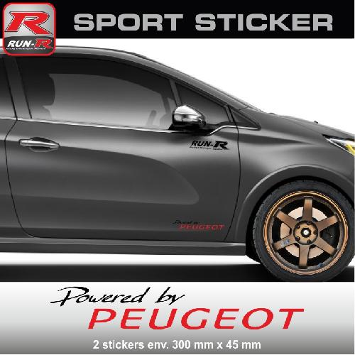 Sticker PW02NR Powered by compatible avec Peugeot 300x45mm - Noir Rouge - Run-R