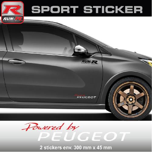 Sticker PW02RB Powered by compatible avec Peugeot 300x45mm - Blanc Rouge - Run-R