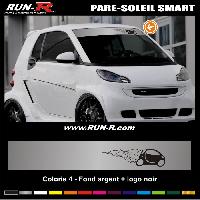Stickers Auto Par Marque 1 pare-soleil compatible avec SMART 110 cm - Fond ARGENT logo NOIR - Run-R