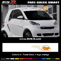 Stickers Auto Par Marque 1 pare-soleil compatible avec SMART 110 cm - Fond BLANC logo ORANGE - Run-R