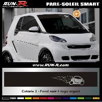 Stickers Auto Par Marque 1 pare-soleil compatible avec SMART 110 cm - Fond NOIR logo ARGENT - Run-R