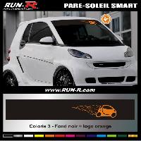 Stickers Auto Par Marque 1 pare-soleil compatible avec SMART 110 cm - Fond NOIR logo ORANGE - Run-R