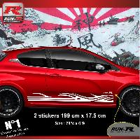 Stickers Auto Par Marque 2 stickers bas de caisse 000EB compatible avec PEUGEOT 208 et 207 - Tribal Blanc - Run-R