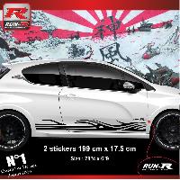 Stickers Auto Par Marque 2 stickers bas de caisse 000EN compatible avec PEUGEOT 208 et 207 - Tribal Noir - Run-R