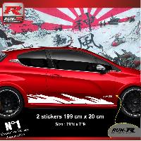 Stickers Auto Par Marque 2 stickers bas de caisse compatible avec PEUGEOT 208 et 207 - Brush Blanc - Run-R