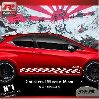 Stickers Auto Par Marque 2 stickers bas de caisse compatible avec PEUGEOT 208 et 207 - Damier Blanc - Run-R