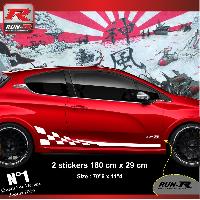 Stickers Auto Par Marque 2 stickers bas de caisse compatible avec PEUGEOT 208 et 207 - Damier GT3 Blanc - Run-R